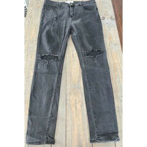 Profound Aesthetic Blown Knee Distressed Men's Black Jeans 38X31